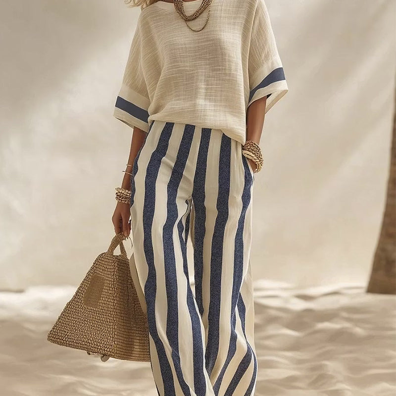 Adela | Set da 2 pezzi con pantaloni larghi a righe da donna – Fresco, comodo ed elegante