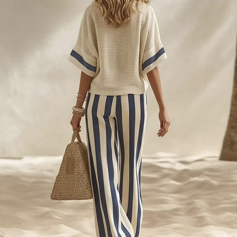 Adela | Set da 2 pezzi con pantaloni larghi a righe da donna – Fresco, comodo ed elegante