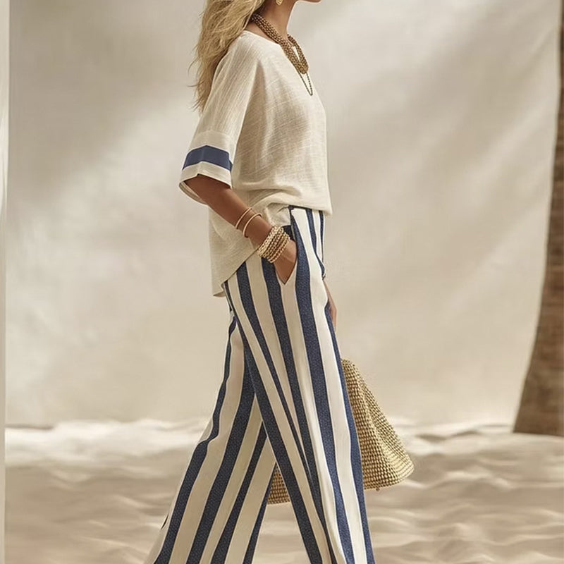 Adela | Set da 2 pezzi con pantaloni larghi a righe da donna – Fresco, comodo ed elegante