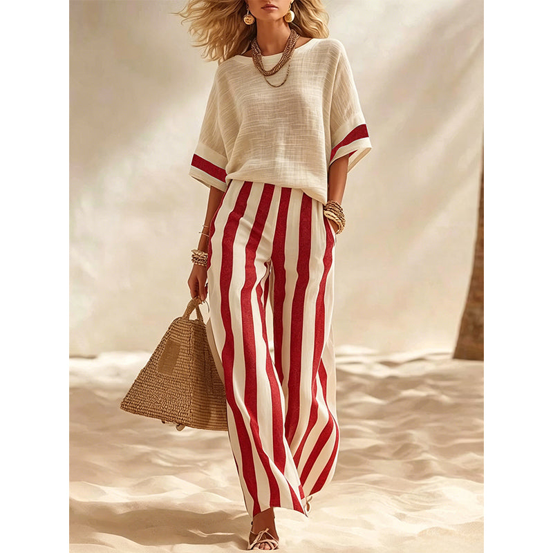 Adela | Set da 2 pezzi con pantaloni larghi a righe da donna – Fresco, comodo ed elegante