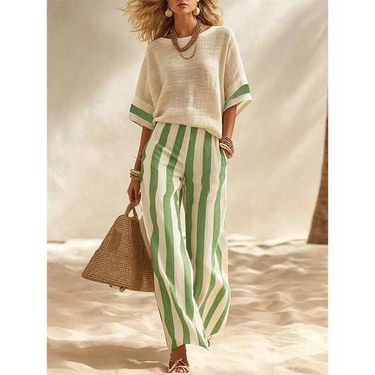 Adela | Set da 2 pezzi con pantaloni larghi a righe da donna – Fresco, comodo ed elegante