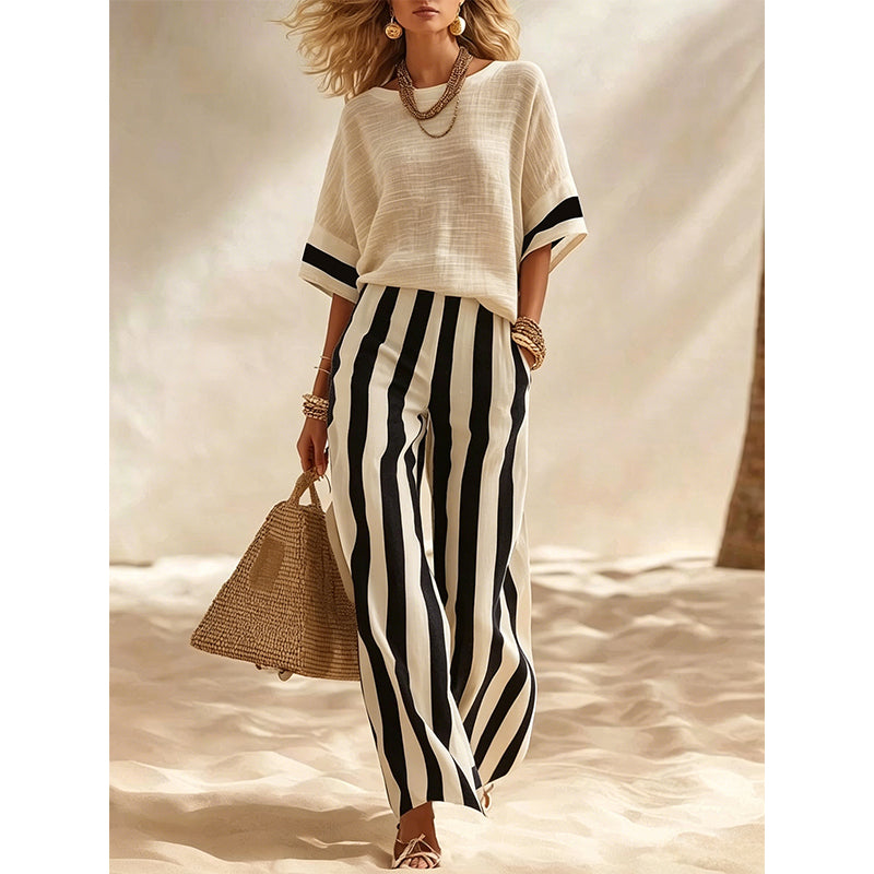 Adela | Set da 2 pezzi con pantaloni larghi a righe da donna – Fresco, comodo ed elegante