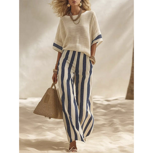 Adela | Set da 2 pezzi con pantaloni larghi a righe da donna – Fresco, comodo ed elegante