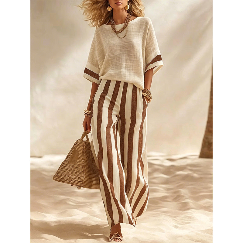 Adela | Set da 2 pezzi con pantaloni larghi a righe da donna – Fresco, comodo ed elegante