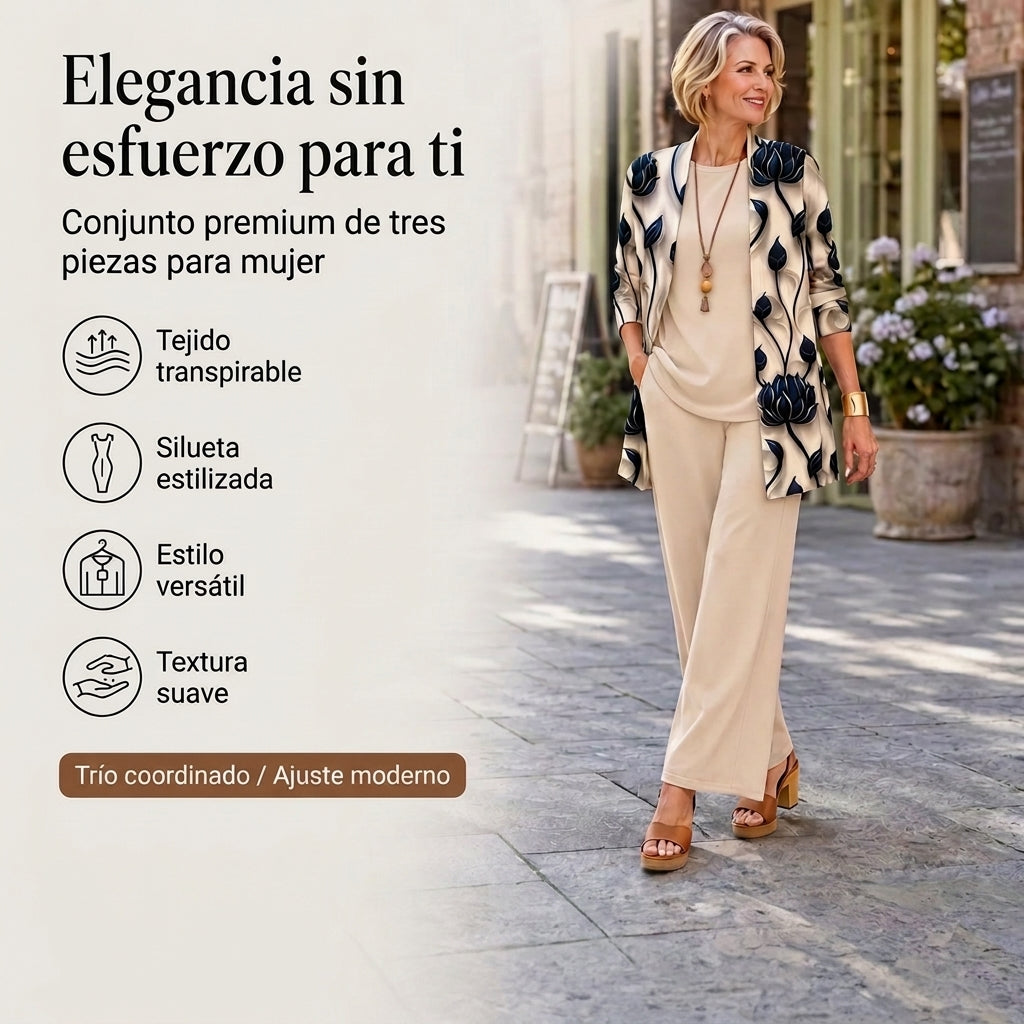 Amira | Elegante Completo 3 Pezzi da Donna con Stampa Raffinata e Vestibilità Perfetta